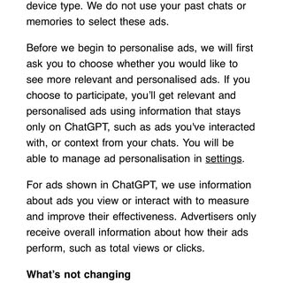 OpenAI is updating its privacy policy in regard to ads on ChatGPT, mentioning ad personali…