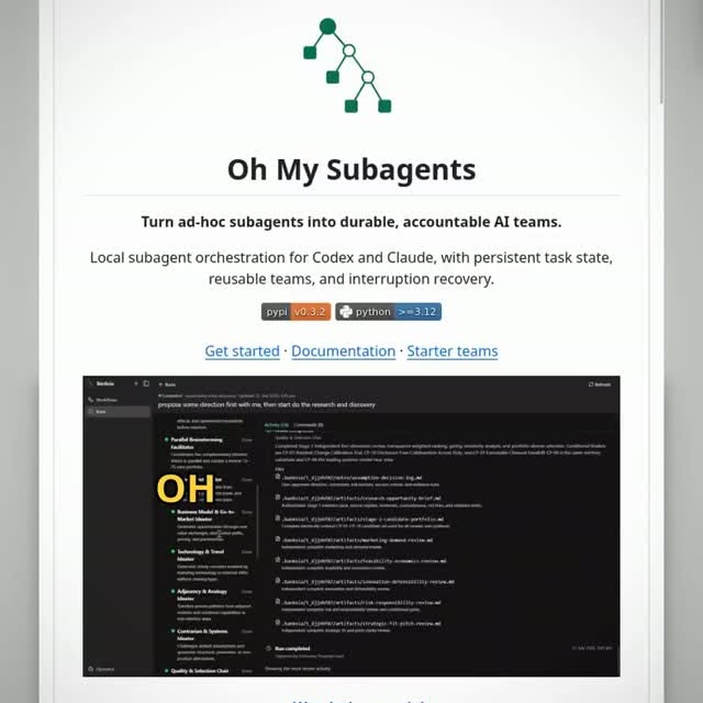 This tool stops your AI agents from forgetting everything when a session dies.
Oh My Subagents is the local orchestrat