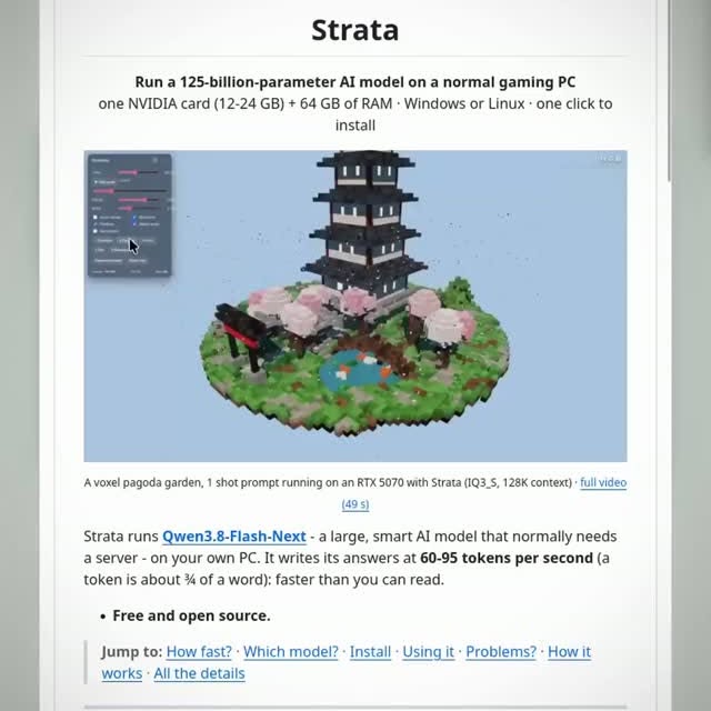 This project runs a 125-billion-parameter AI model on a regular gaming PC.
Strata is the inference engine that lets a