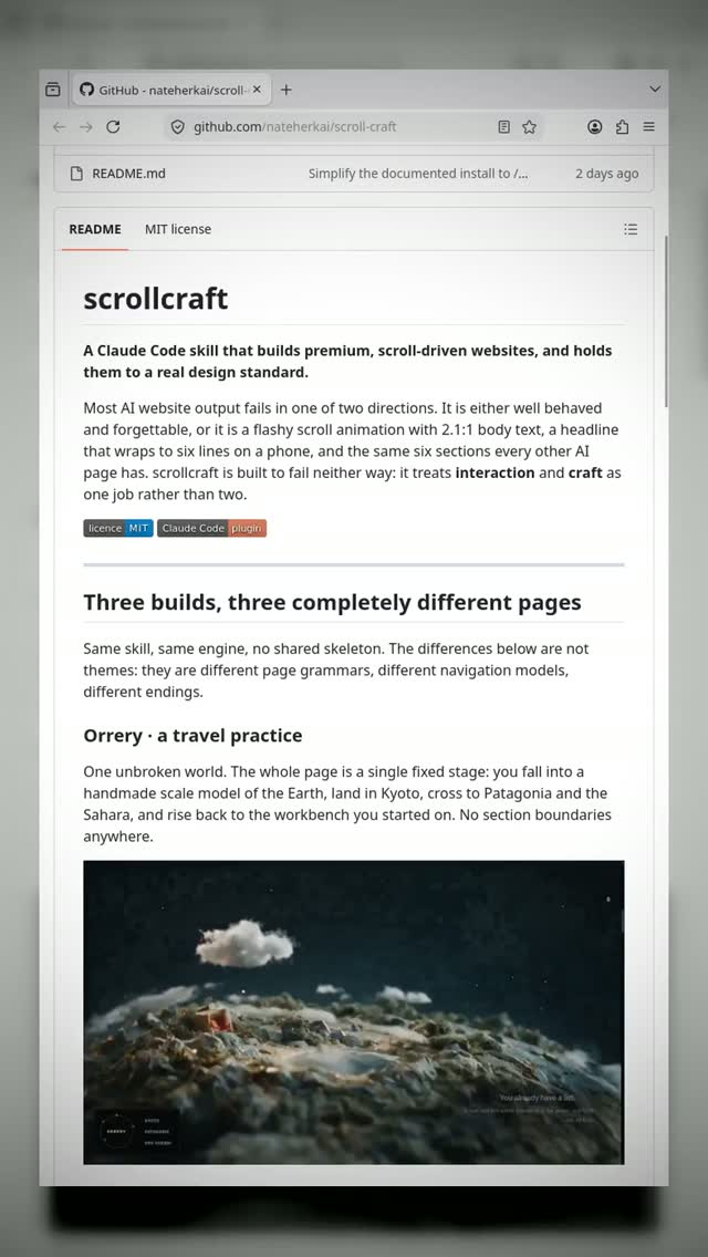 Scroll Craft: This AI Skill Builds Websites That Scroll Like a Movie 

Scroll Craft is a specialized tool for an AI codi