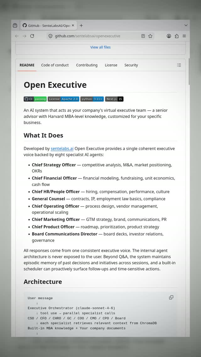 Turn Your Company Documents Into an AI C-Suite 

Stop hiring a full C-suite and start using OpenExecutive. This open sou