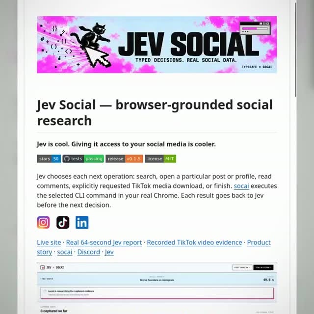 This AI Agent Browses Instagram, TikTok, and LinkedIn for You
Jev Social makes an AI agent drive your actual Chrome br