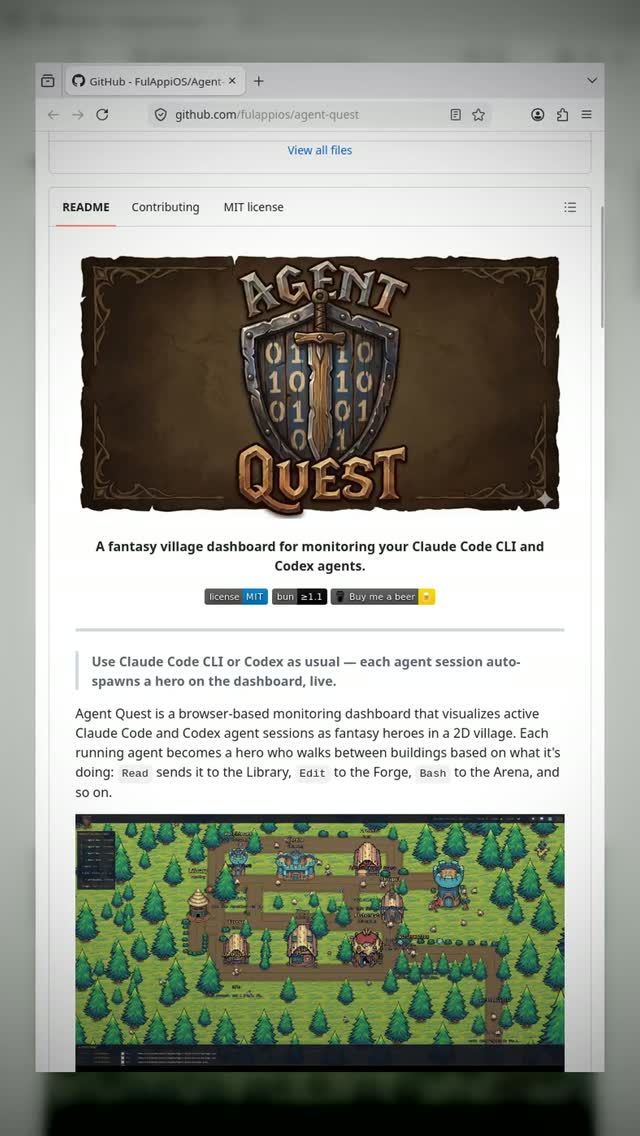 Your Claude Code and Codex agents can now live inside a tiny pixel-art village. 

Agent Quest turns your terminal AI ses