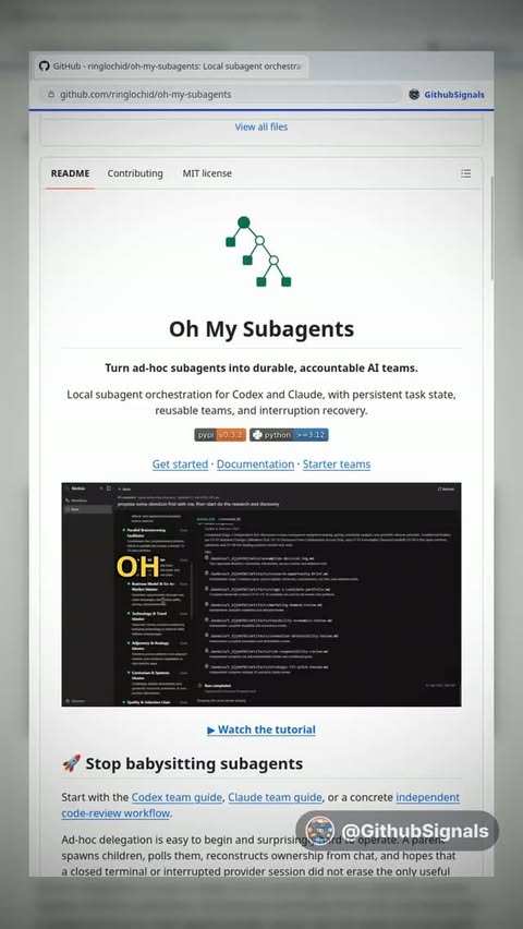 This tool stops your AI agents from forgetting everything when a session dies. 

Oh My Subagents is the local orchestrat