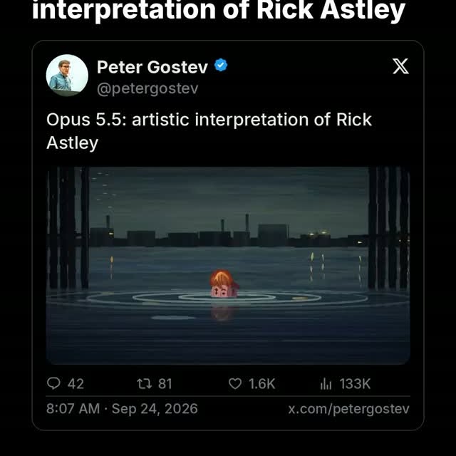 Opus 5.5: artistic interpretation of Rick Astley
via petergostev on X
#GitHubSignals #ClaudeCode #AICoding #Opus