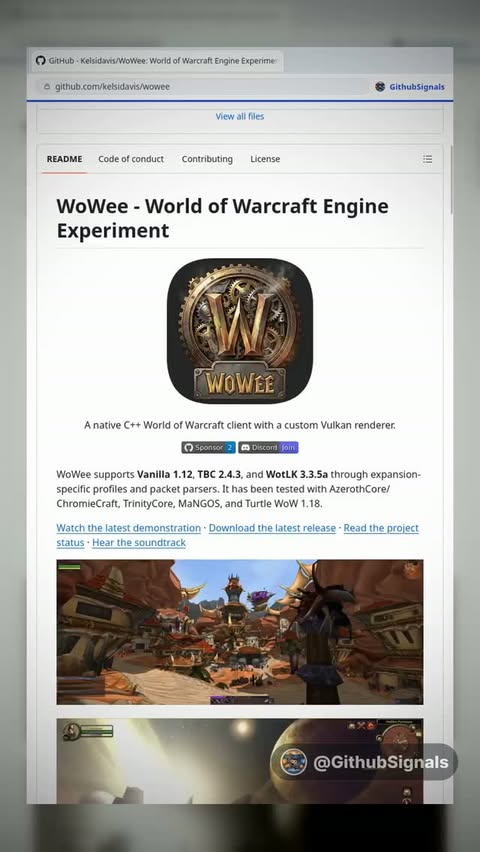 Someone is rebuilding the World of Warcraft client from scratch in C++. 

WoWee runs the massive, complex game World of