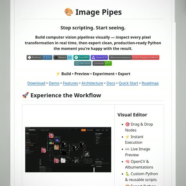 What if you could build an image-processing pipeline without writing the code first?
Image Pipes is the visual editor