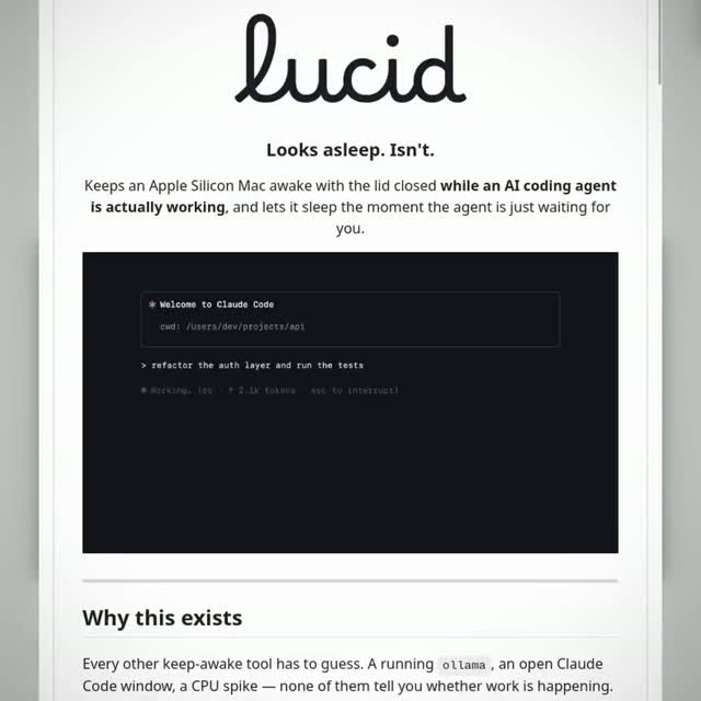 This Open-Source Mac App Keeps Your Computer Awake Only While AI Agents Are Working 

Lucid is the Mac menu bar app that
