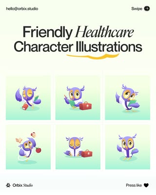 Healthcare Owl Mascot Character Illustration Set