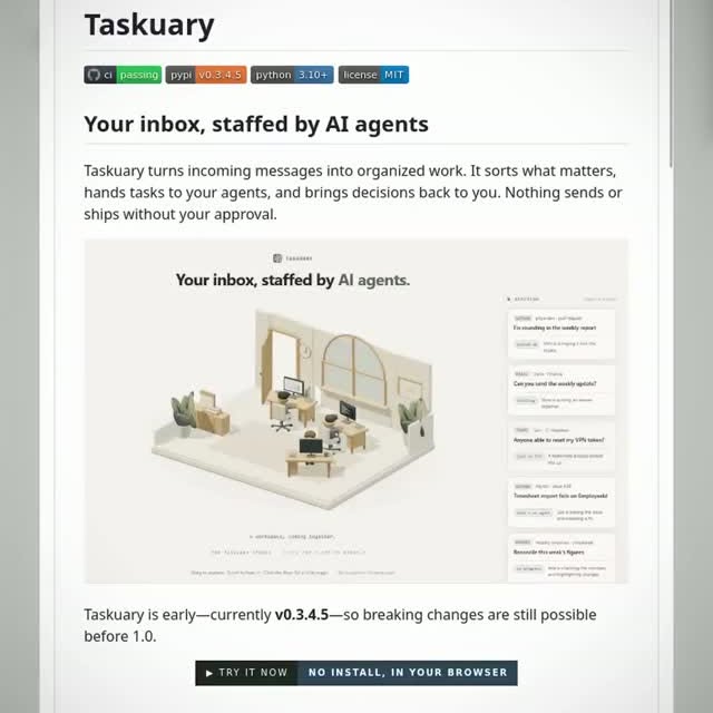 What if every email and message automatically became a clean task instead of more noise? 

Taskary is the local-first ta