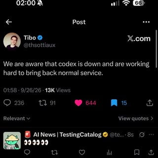 Codex is down. 

This sounds like a banked reset 👀