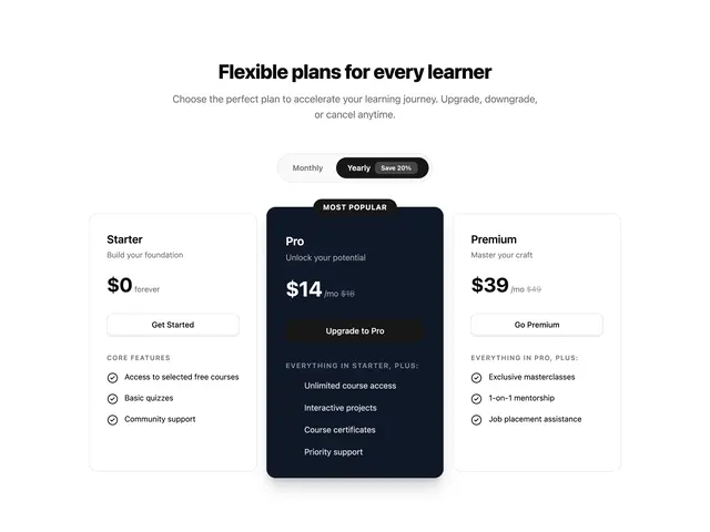 Pricing Plans with Billing Toggle