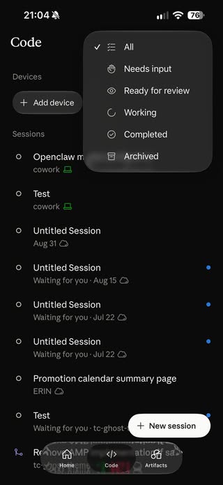 A Liquid Glass UI revamp for Claude on iOS with bottom tab nav and other tweaks is almost ready.

Sleeeeek 👀