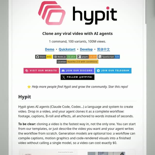 Take one viral video and turn it into a hundred new versions with a single command. 

Take any viral video and turn it i