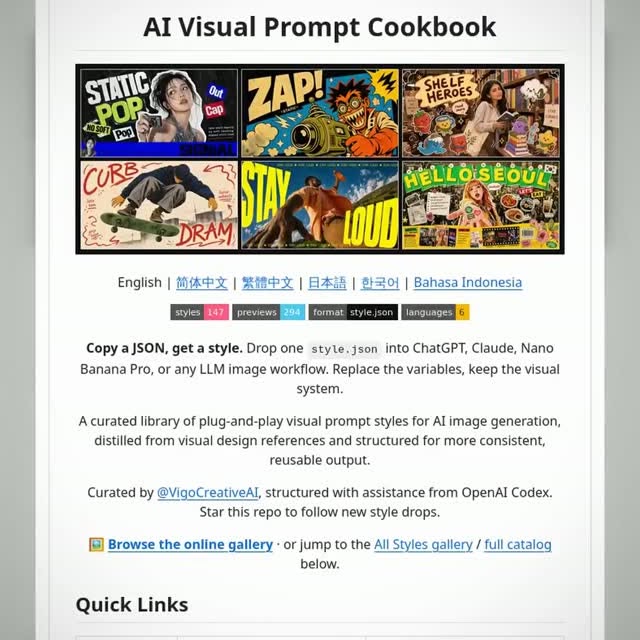 This project gives you more than a hundred ready-made AI art styles you can copy and paste.
You can copy a single text