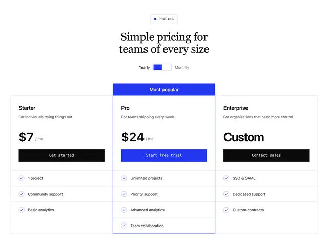 Banner Tiers Pricing Table