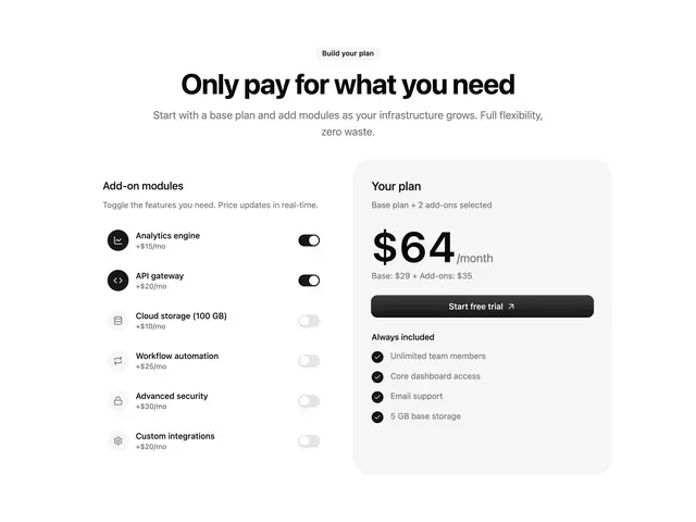 Toggleable Add-on Pricing
