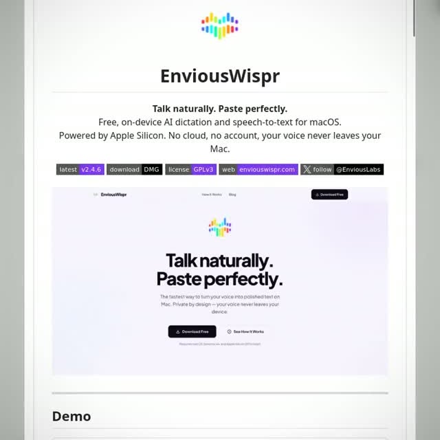 Your voice never needs to leave your Mac.
EnviousWispr turns your Mac into a private dictation machine that never send