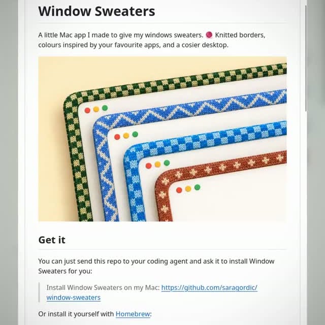 Your Mac windows can literally wear tiny knitted sweaters.
Your Mac windows are literally wearing knitted sweaters. Th