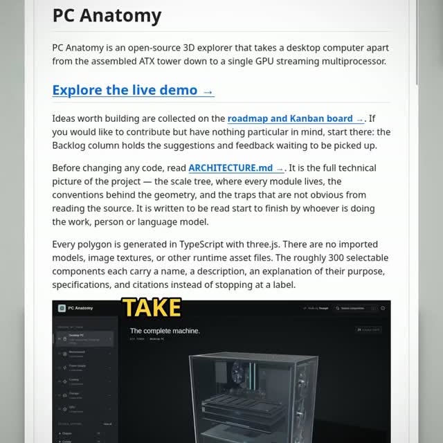 This lets you tear down an entire PC in 3D until you reach the silicon.
Take a desktop computer apart until you reach