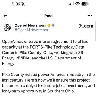 OpenAI is planning to secure 8 gigawatts of IT at the PORTS-Pike Technology Campus, working with SB Energy, NVIDIA, and
