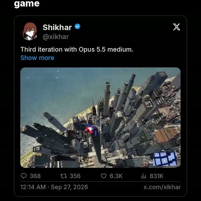 Spidey puts a Spider-Man-like character in a Manhattan-style city, swinging between towers, crossing a green park and la