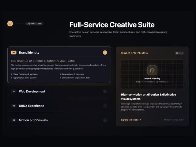 Studiova Interactive Services Tabs